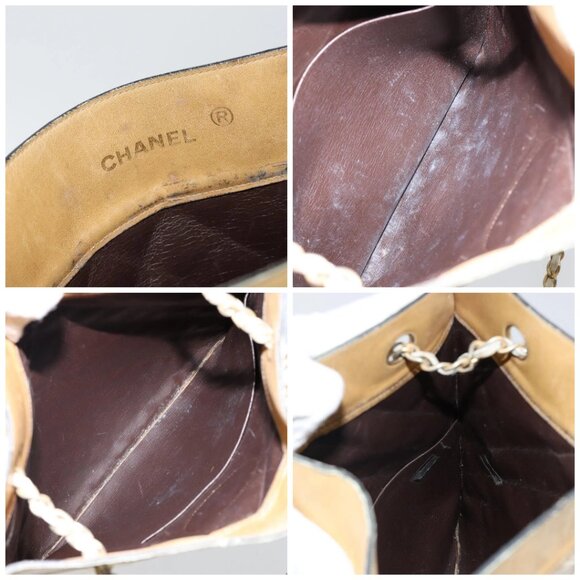 CHANEL Chain Tote Bag Lamb Skin Beige Gold CC Auth gh972 - Picture 15 of 16